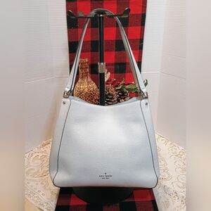 Kate Spade Light Gray Pebbled Leather Shoulder Bag
